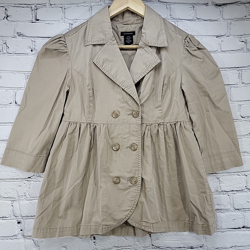Calvin Klein Khaki Jacket Womens sz S‎ Small Swing Button Front Y2K
